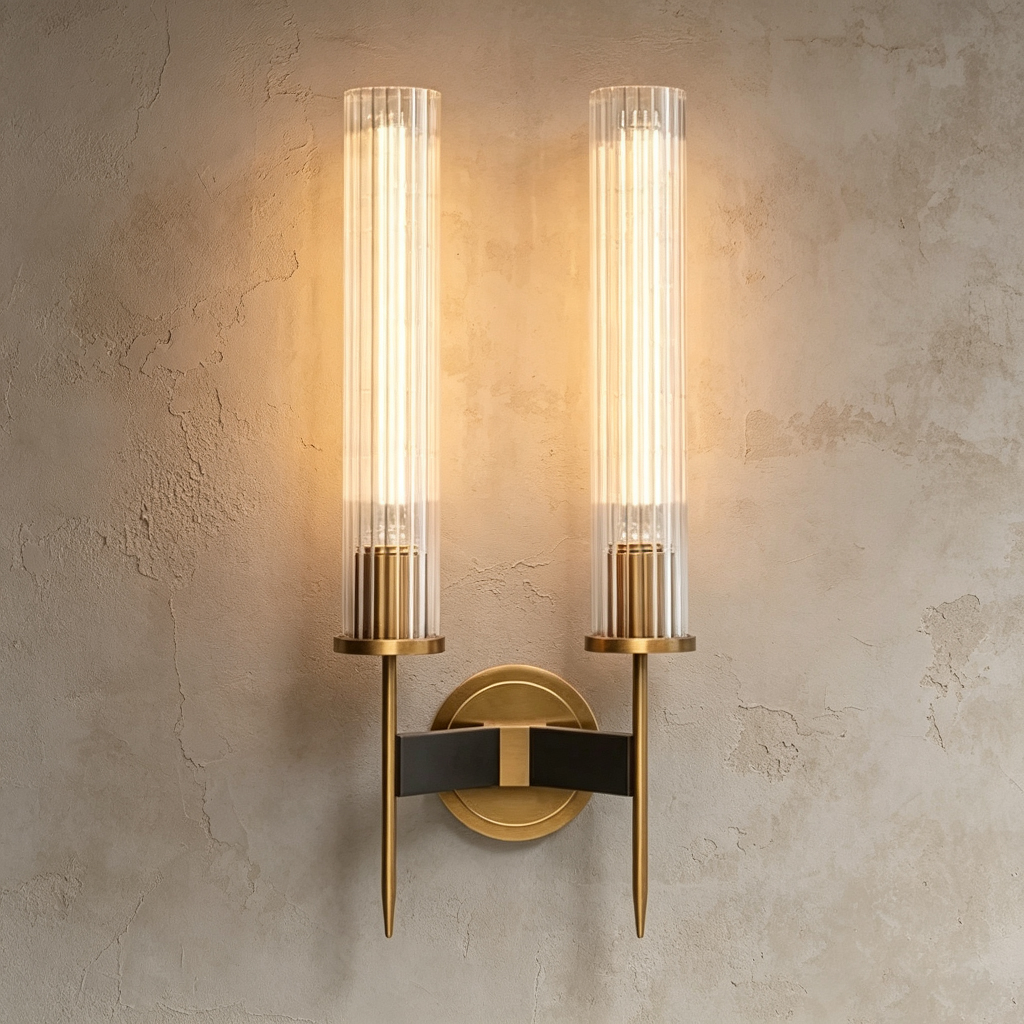 Chevelle Double Sconce, Modern Solid Brass Glass Wall Lamp
