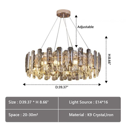 Modern Smoky Gray Crystal Chandelier Gleamy Light Fixture for Living/Dining Room/ Bedroom/ Home Office