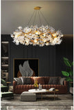 Branch Petal Crystal Brass Round Chandelier