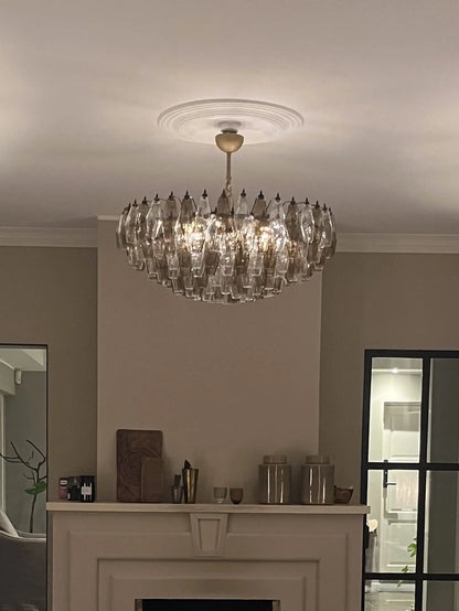 Murano Chandelier – Poliedri – 185 glass – Smoked/Transparent