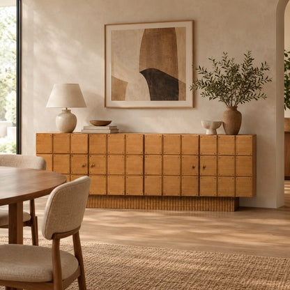 Geometric Fluted Plinth Wood Storage Console