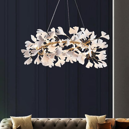 Modern Ceramic Ginkgo Leaf Round Chandelier