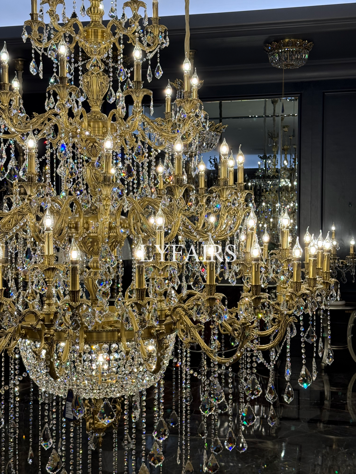 Baroque Revival Unique Patterned Antique Brass Chandelier Set