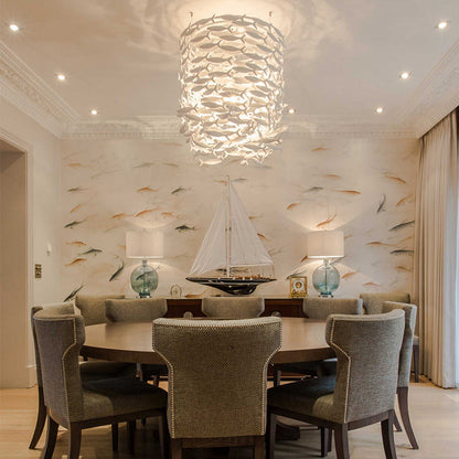 Elegant Porcelain Fish Shaped Dining Table Chandelier with Warm Light