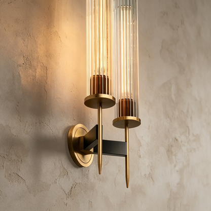 Chevelle Double Sconce, Modern Solid Brass Glass Wall Lamp