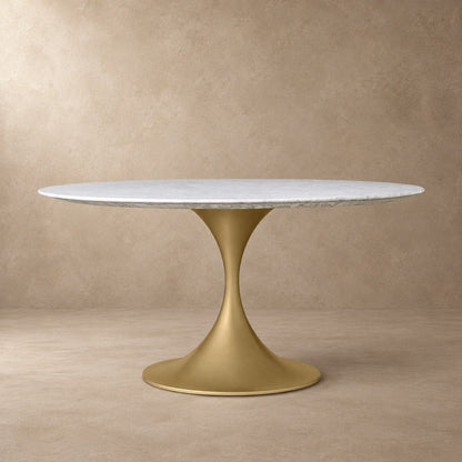 Round Stone-Top Steel-Base Dining Table