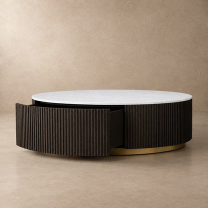 Happyarcadian Stone Top Round Storage Coffee Table