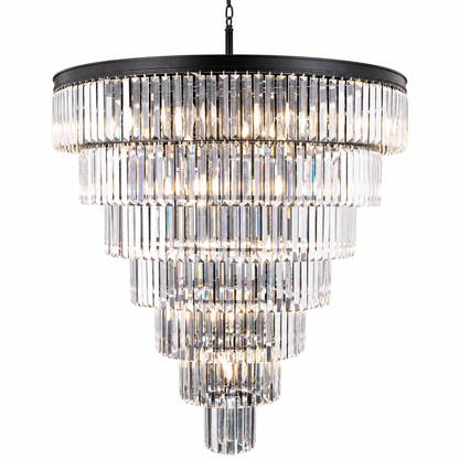 Striped Crystal Tower Round Pendant - Black