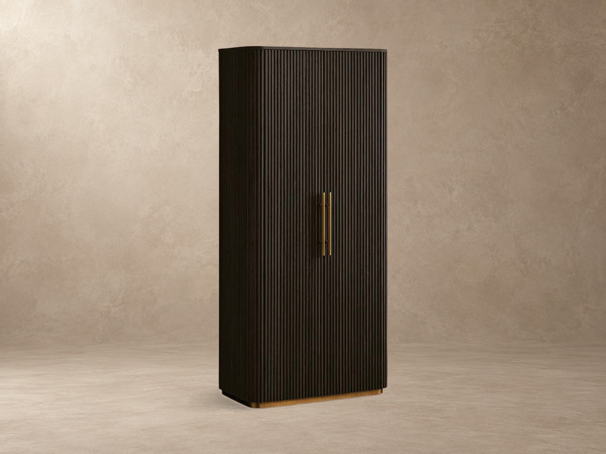Tall Reeded Oak Storage Cabinet with Doors