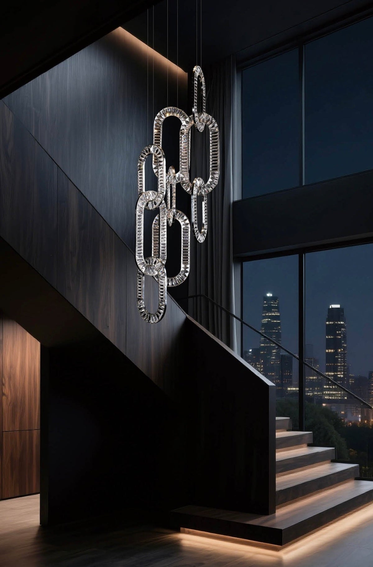 Modern Luxury Crystal Chain Cluster Chandelier for High Ceiling/Dining Room