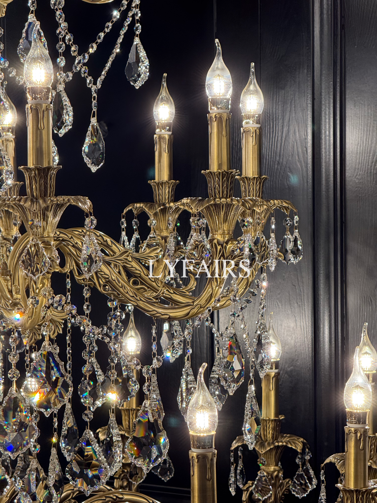 Baroque Revival Unique Patterned Antique Brass Chandelier Set