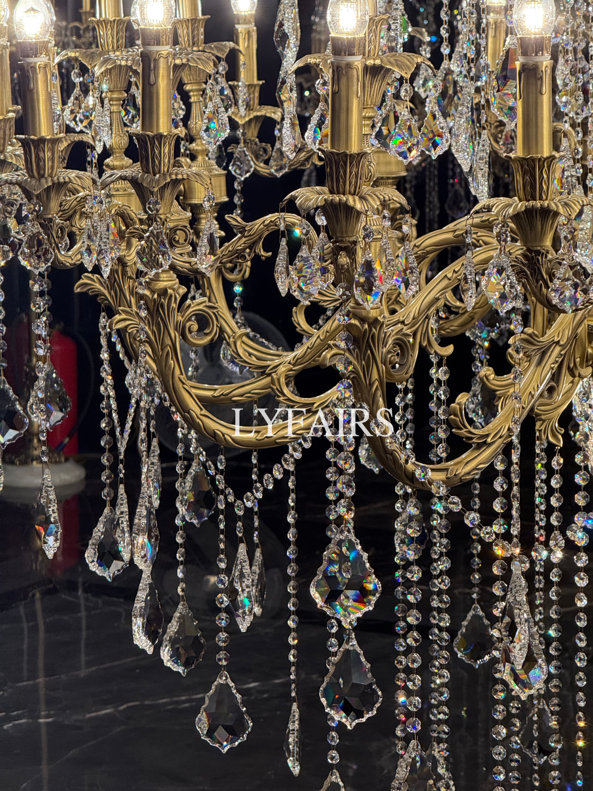 Baroque Revival Unique Patterned Antique Brass Chandelier Set