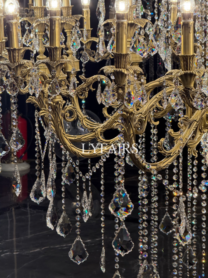 Baroque Revival Unique Patterned Antique Brass Chandelier Set