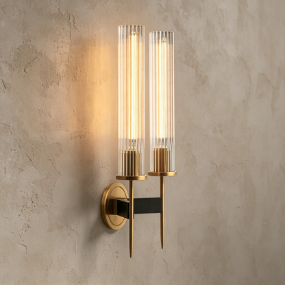 Chevelle Double Sconce, Modern Solid Brass Glass Wall Lamp