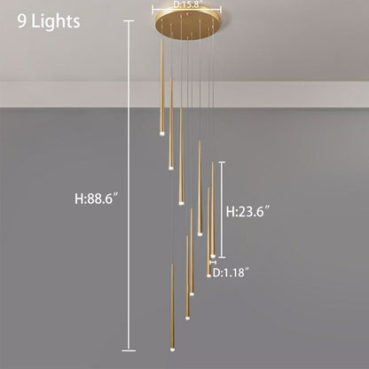 Minimalism Foyer Staircase Chandelier Ceiling Pendant Lighting Fixture For Living Room Entryway In Gold/ Black Finish