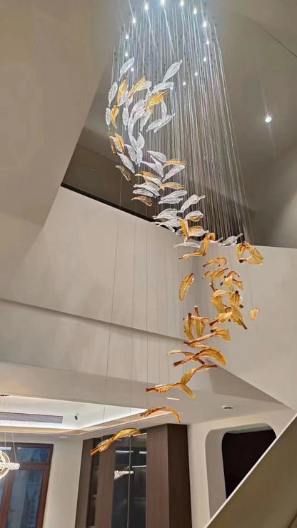 Galaxy Glass Feathers Flying Chandelier