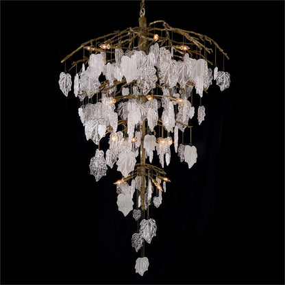 Glass Leaf Branch Chandelier 72"H - Merlin Lamps