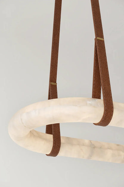 Alabaster Round Leather Chandelier – Luxury LED Ceiling Light