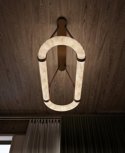 Alabaster Round Leather Chandelier – Luxury LED Ceiling Light
