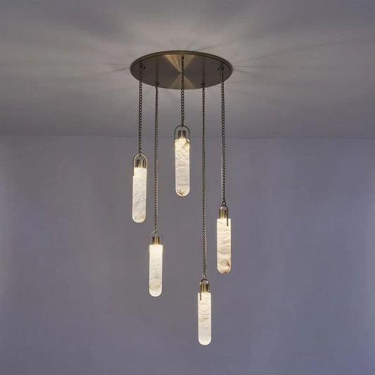 Alabaster Flint multi-drop Round Chandelier