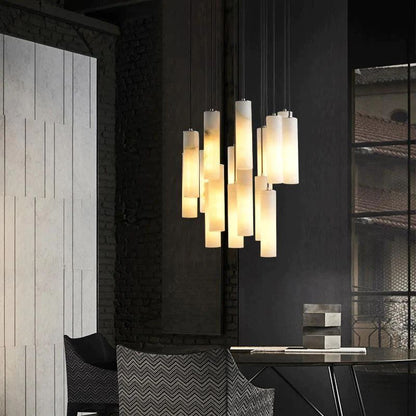 Alabaster Cylindrical Round Chandelier