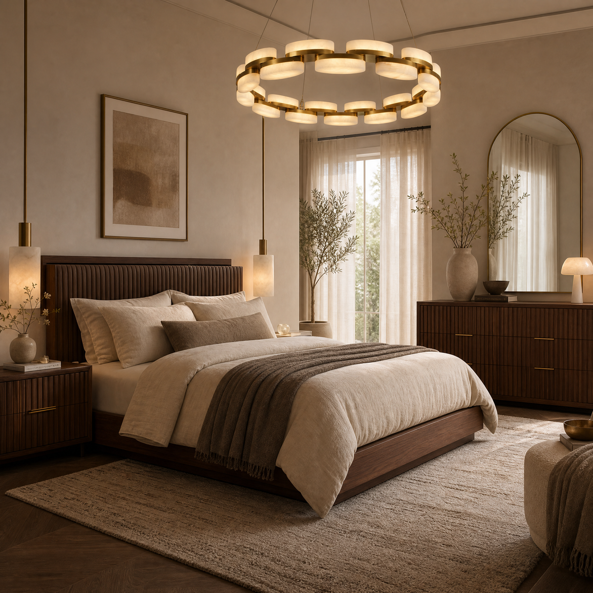 Ilyen Alabaster Round Ring Chandelier