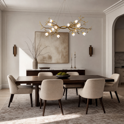 Antique Brass Metal and Frosted Glass Magnolia Branch Chandelier