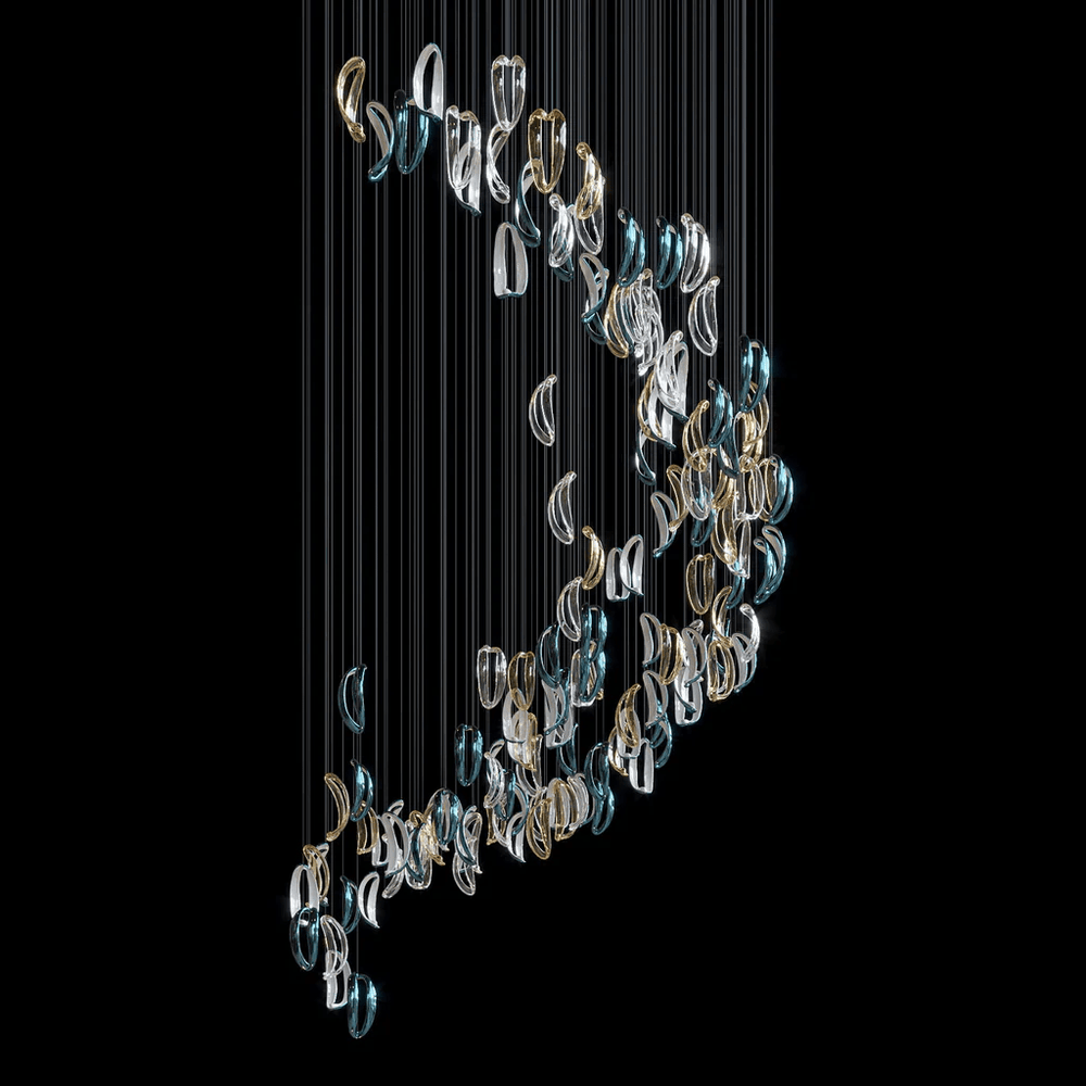 Galaxy Aqua Ripple Glass Meteor Shower Crystal Spiral Chandelier