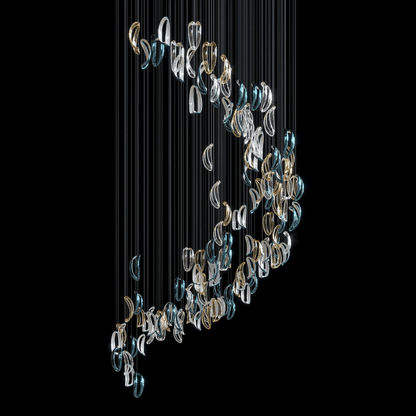 Galaxy Aqua Ripple Glass Meteor Shower Crystal Spiral Chandelier