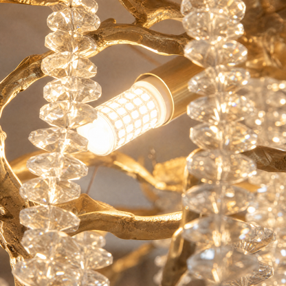 Textured Gold Metal and Crystal Rainfall Chandelier
