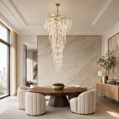 Gold Tiered Crystal Cascading Chandelier for High Ceilings