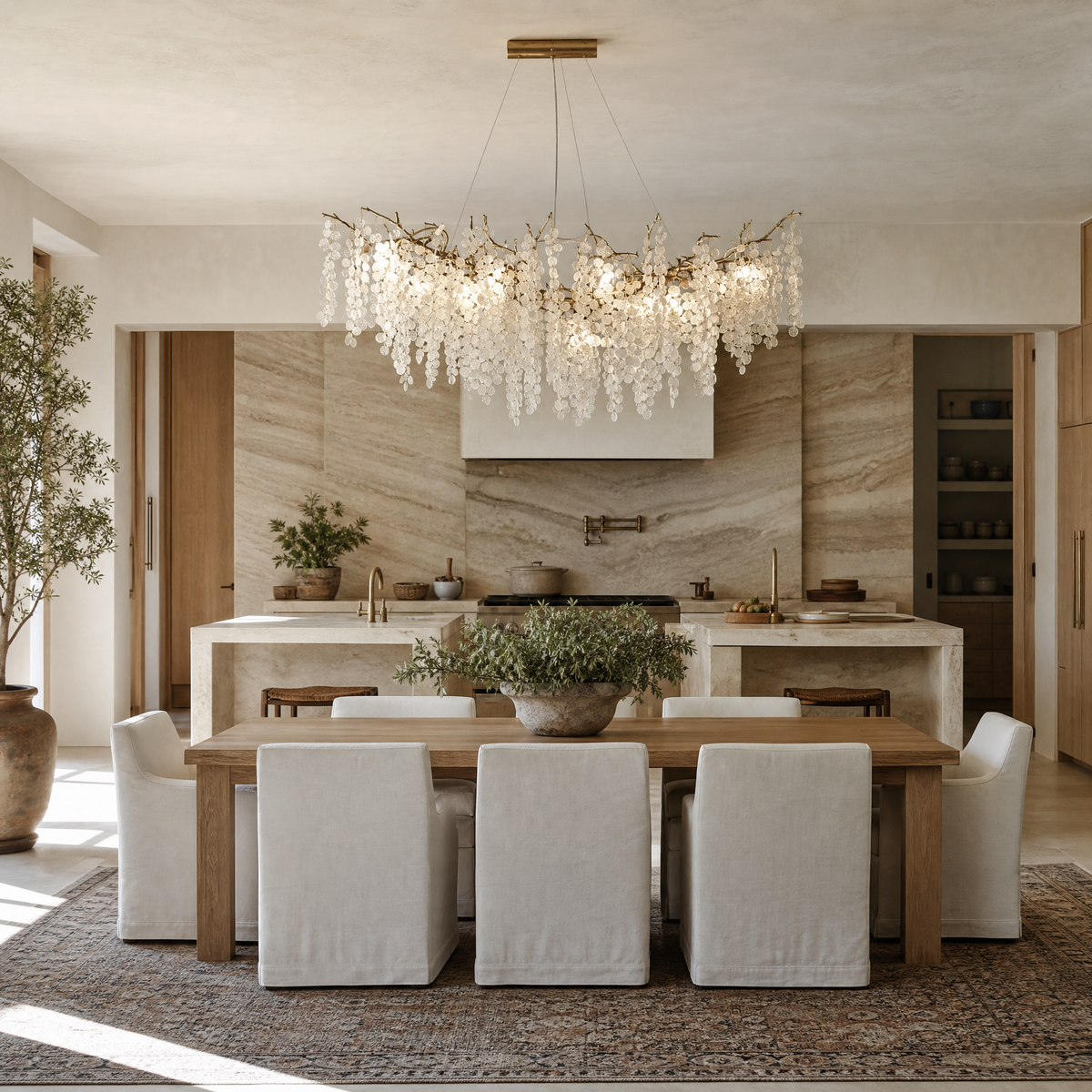 Brass Branch Chandelier with Frosted Glass Leaf Accents