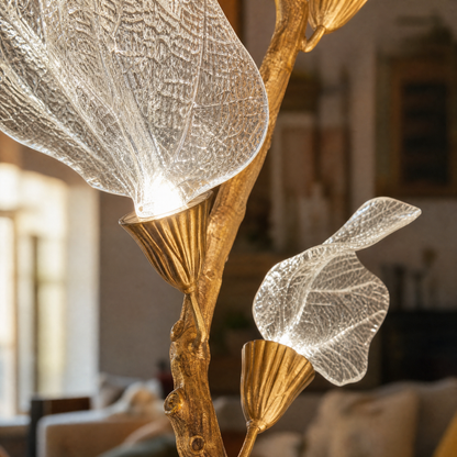 Textured Glass Leaf Cascade Gold Chandelier
