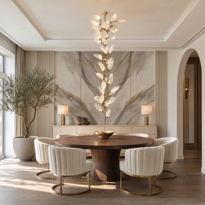 Textured Glass Leaf Cascade Gold Chandelier