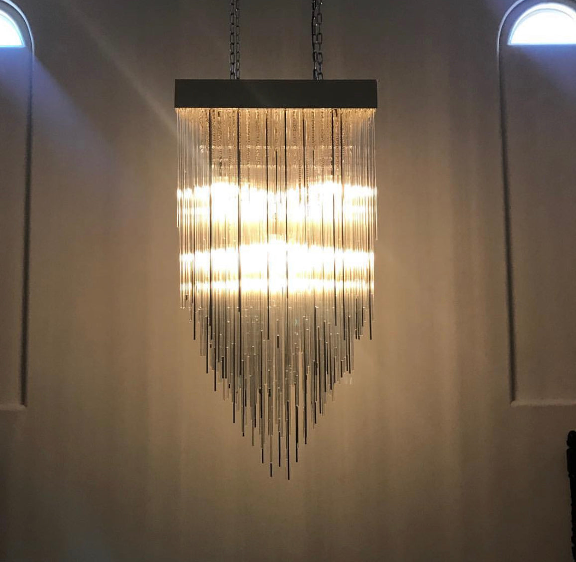 Cascade Glass Rectangular Chandelier 54"