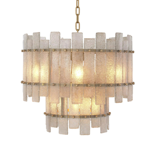 Flake Modern Brass Chandelier - (Antique Brass Finish | Hand Blown Glass)