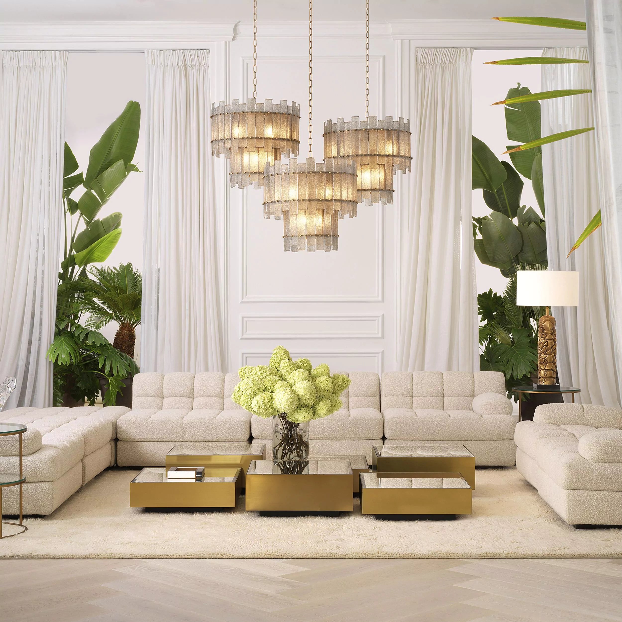 Flake Modern Brass Chandelier - Antique Brass Finish