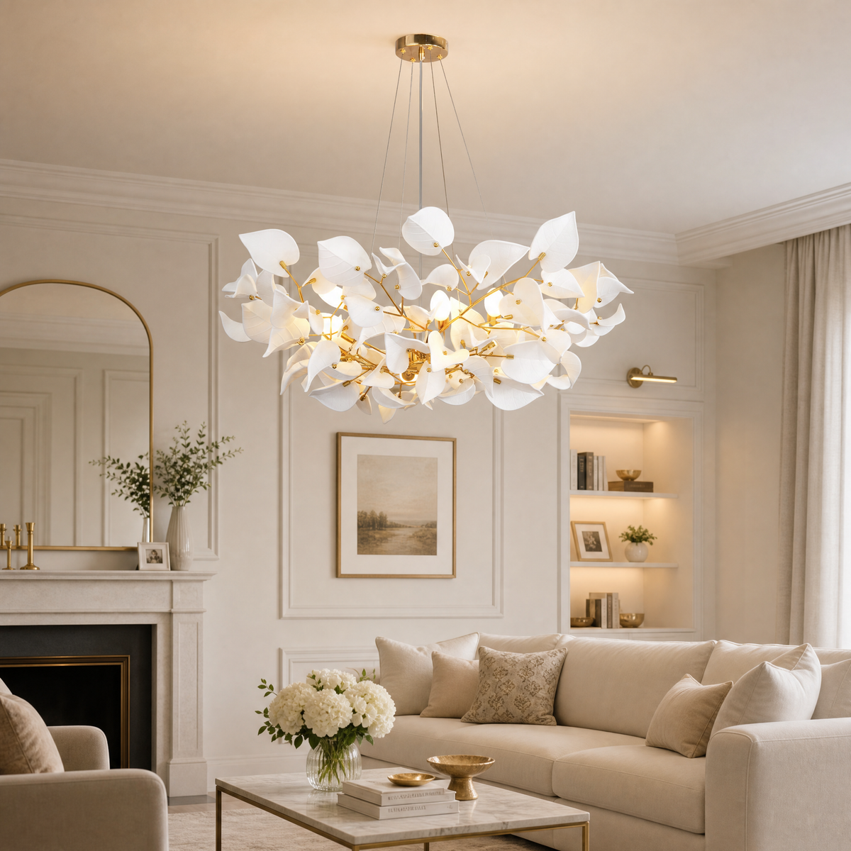 Ceramic Heart Leaf Round Pendant D1000 8-Light - Copper