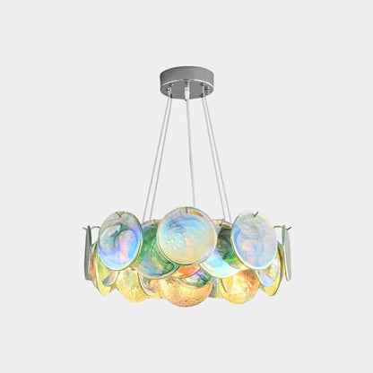 Murano Glass Disc Chandelier, Pink / Green