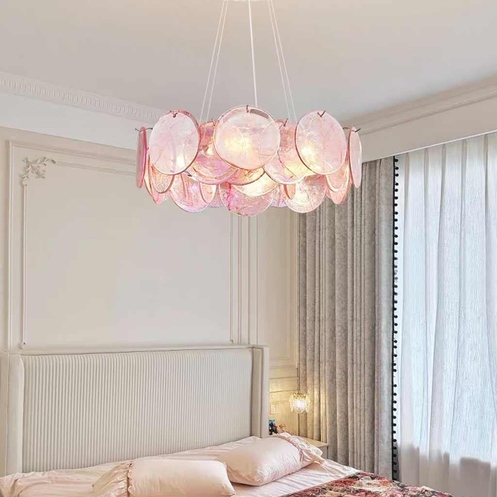 Murano Glass Disc Chandelier, Pink / Green