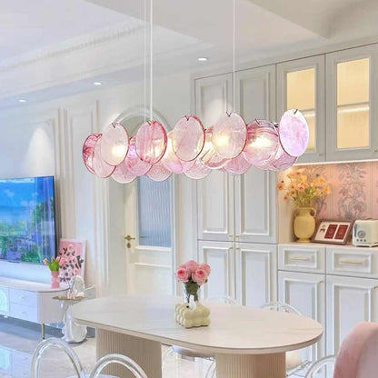 Murano Glass Disc Chandelier, Pink / Green