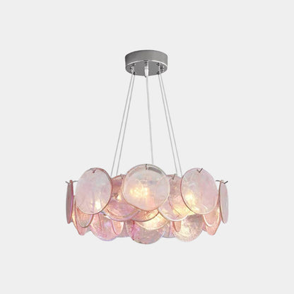 Murano Glass Disc Chandelier, Pink / Green