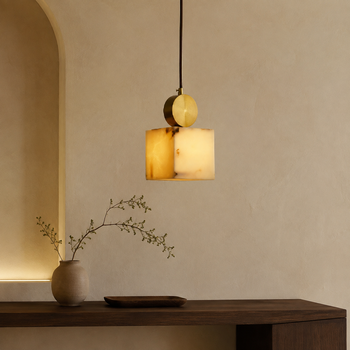 Bedroom Pendant Light | Spanish Alabaster Mid-Century Modern | Lunessa