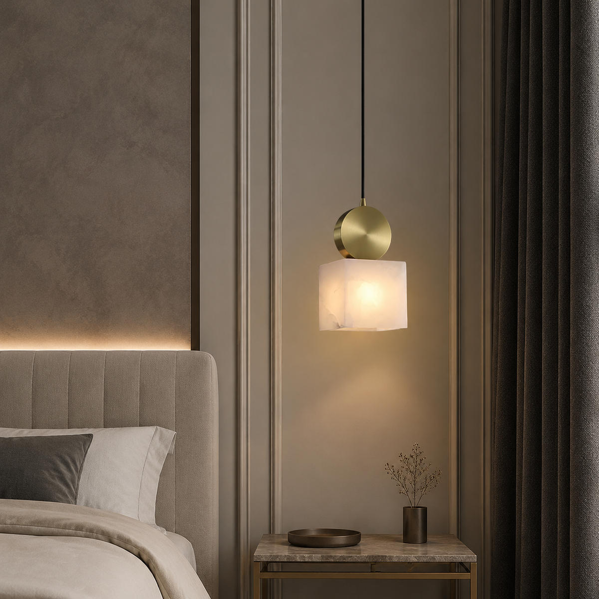 Bedroom Pendant Light | Spanish Alabaster Mid-Century Modern | Lunessa