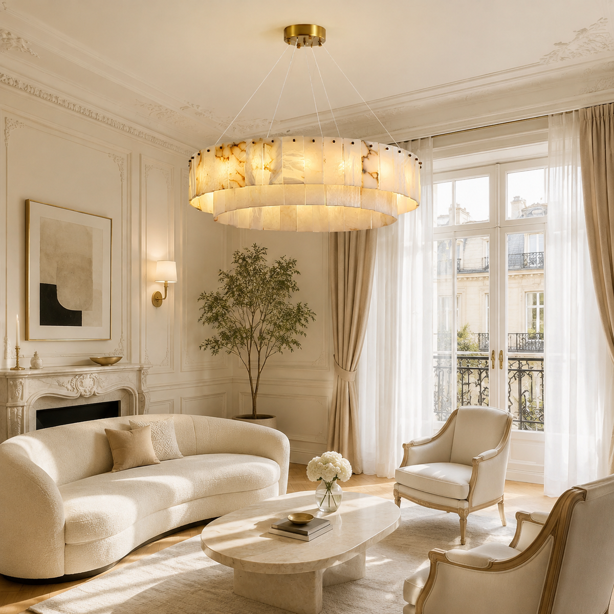 Dining Room Chandelier | Spanish Alabaster Tiered Style | Solenne