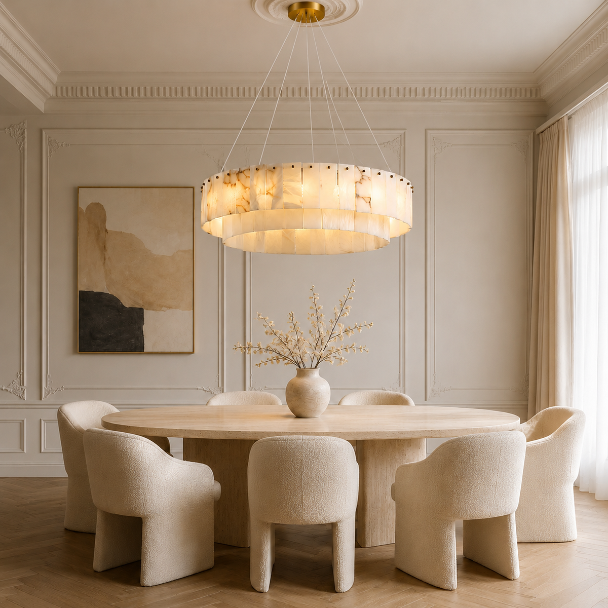 Dining Room Chandelier | Spanish Alabaster Tiered Style | Solenne