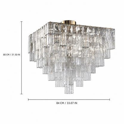 Living Room Flush Mount Chandelier | Art Deco Glass | Crystara