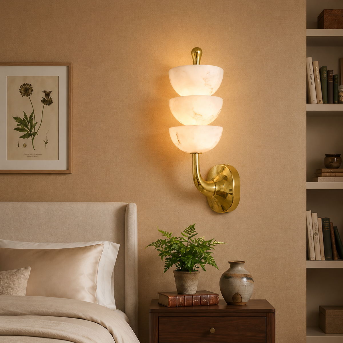 Living Room Wall Sconce | Spanish Alabaster Mid-Century Modern | Calista