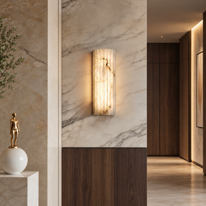 Living Room Wall Sconce | Fluted Alabaster Minimalist | Ribelle