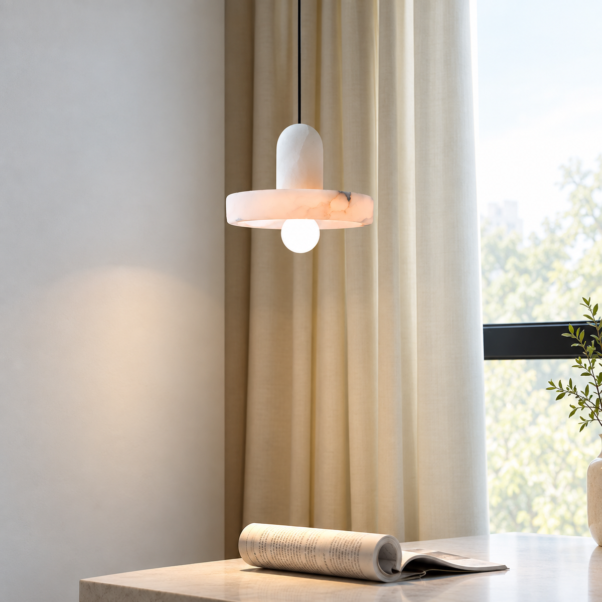 Bedroom Pendant Light | Alabaster Disc Minimalist | Discora